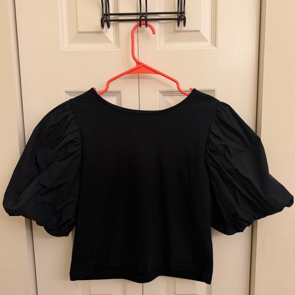 🔴a new day Black Puff Sleeve Short Sleeve Top